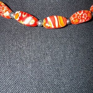 Vibrant Red and Orange Beaded Necklace